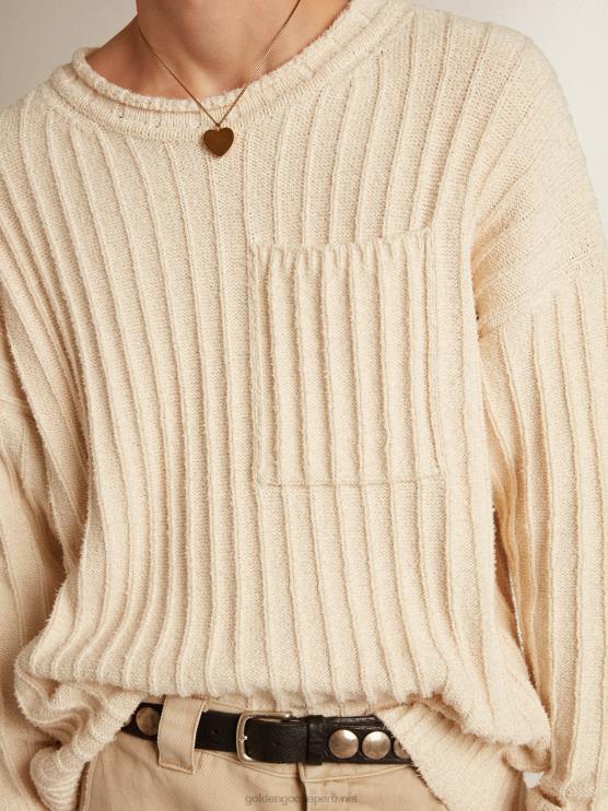 FDVPX792 Golden Goose hombres Jersey de cuello redondo en hilo de mezcla de algodón color papiro