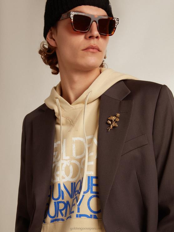 FDVPX794 Golden Goose hombres sudadera color mazapán con letras delante