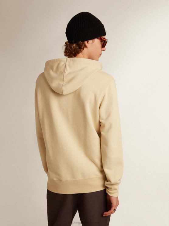 FDVPX794 Golden Goose hombres sudadera color mazapán con letras delante