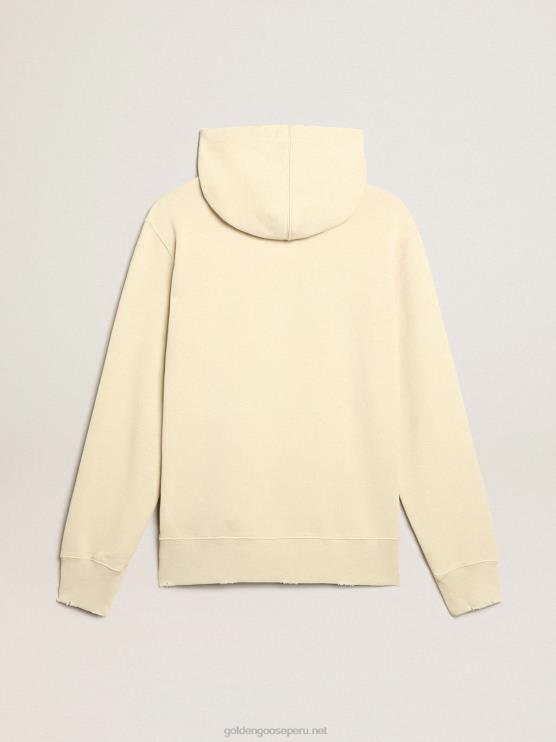 FDVPX794 Golden Goose hombres sudadera color mazapán con letras delante
