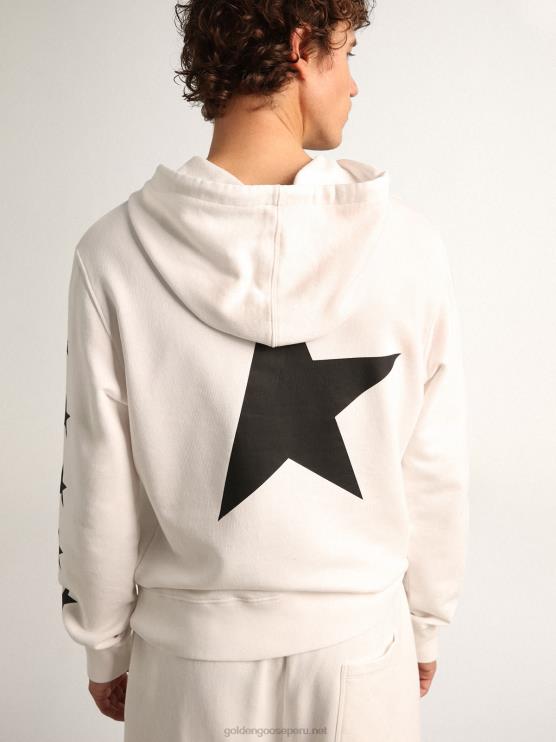 FDVPX810 Golden Goose hombres Sudadera con capucha de la colección star de alighiero en blanco vintage con estrellas negras en contraste