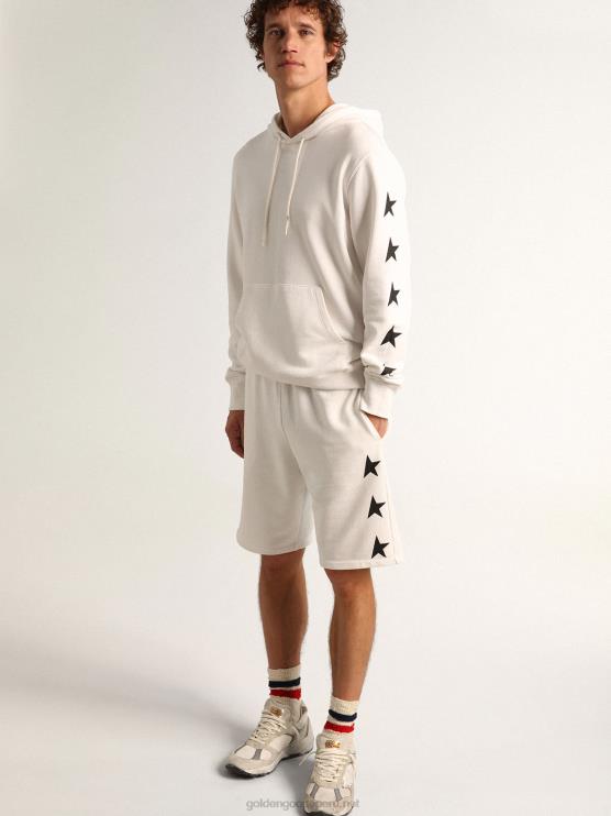 FDVPX810 Golden Goose hombres Sudadera con capucha de la colección star de alighiero en blanco vintage con estrellas negras en contraste