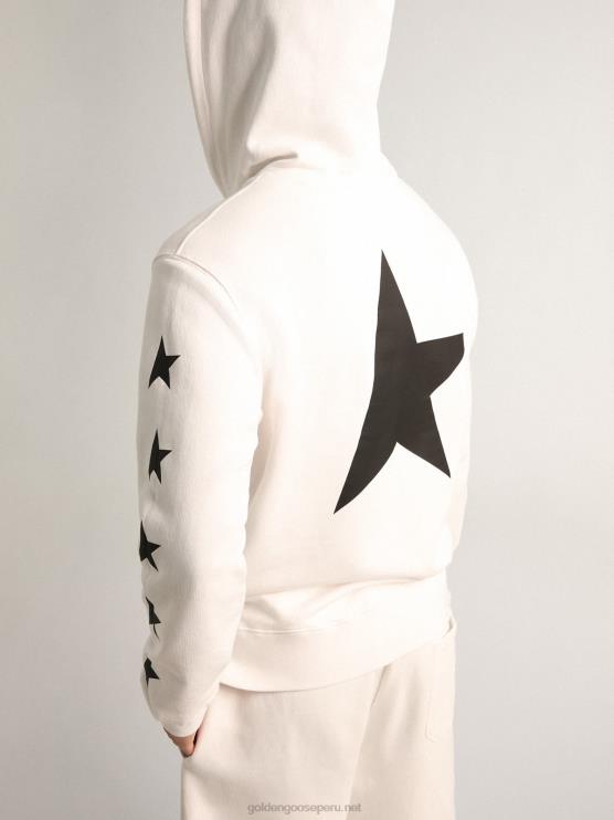 FDVPX810 Golden Goose hombres Sudadera con capucha de la colección star de alighiero en blanco vintage con estrellas negras en contraste
