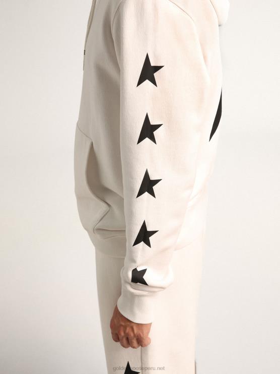 FDVPX810 Golden Goose hombres Sudadera con capucha de la colección star de alighiero en blanco vintage con estrellas negras en contraste