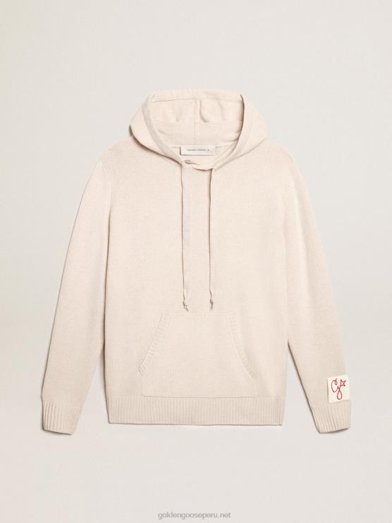 FDVPX816 Golden Goose hombres sudadera de mezcla de cachemira blanca con capucha