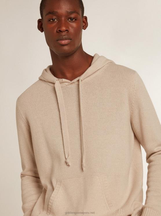 FDVPX816 Golden Goose hombres sudadera de mezcla de cachemira blanca con capucha