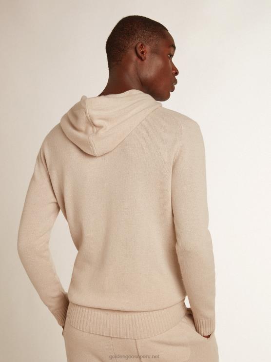 FDVPX816 Golden Goose hombres sudadera de mezcla de cachemira blanca con capucha