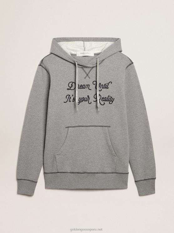 FDVPX819 Golden Goose hombres sudadera de algodón gris jaspeado con capucha