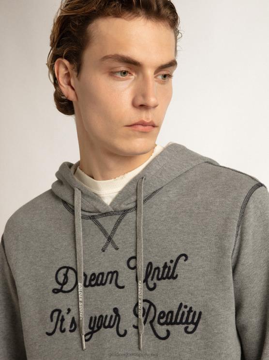 FDVPX819 Golden Goose hombres sudadera de algodón gris jaspeado con capucha