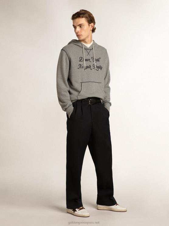 FDVPX819 Golden Goose hombres sudadera de algodón gris jaspeado con capucha