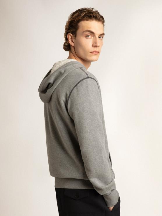 FDVPX819 Golden Goose hombres sudadera de algodón gris jaspeado con capucha