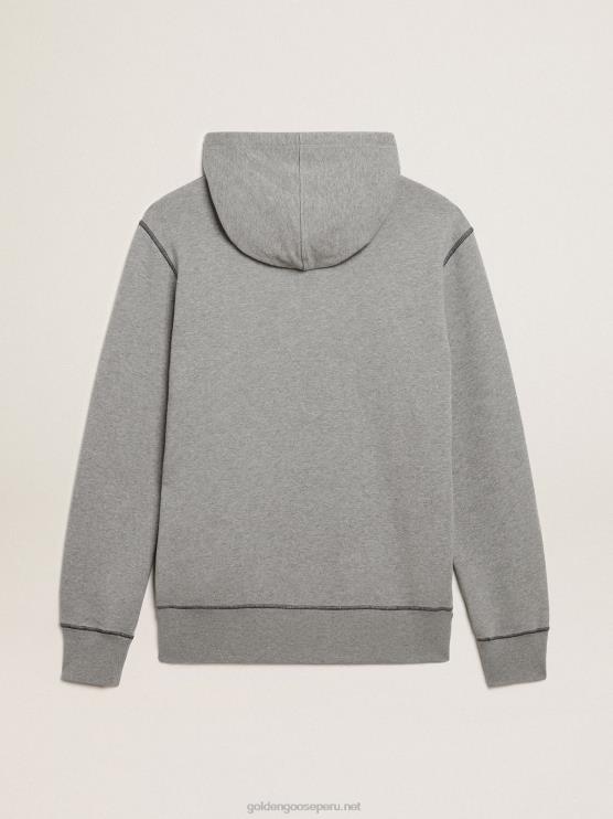 FDVPX819 Golden Goose hombres sudadera de algodón gris jaspeado con capucha