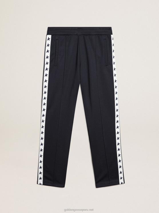 FDVPX701 Golden Goose hombres Joggers azul oscuro con tira a contraste y estrellas