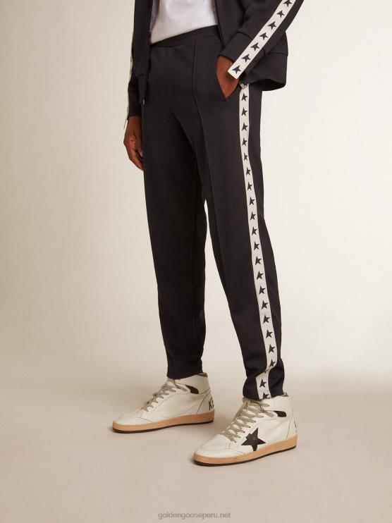FDVPX701 Golden Goose hombres Joggers azul oscuro con tira a contraste y estrellas