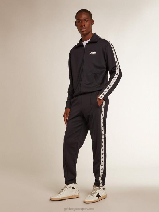 FDVPX701 Golden Goose hombres Joggers azul oscuro con tira a contraste y estrellas