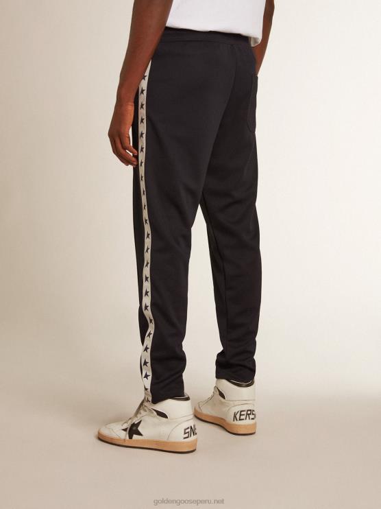 FDVPX701 Golden Goose hombres Joggers azul oscuro con tira a contraste y estrellas
