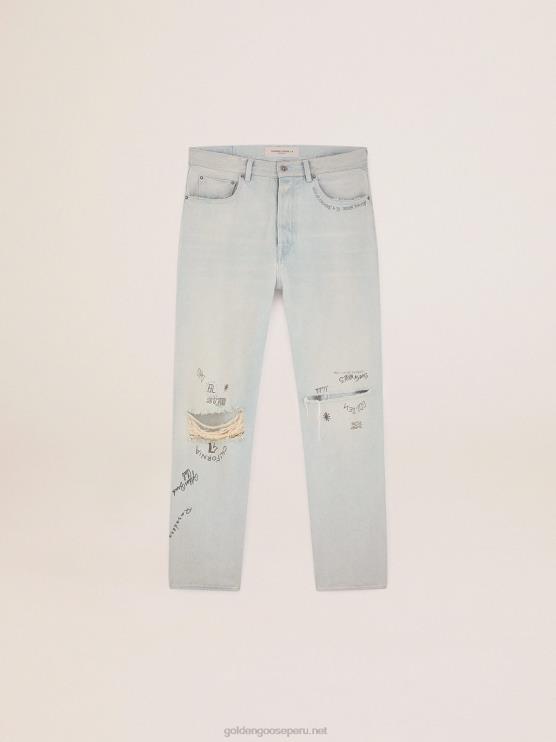 FDVPX716 Golden Goose hombres colección jeans blanqueados con tratamiento envejecido