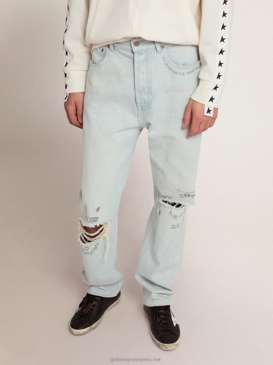 FDVPX716 Golden Goose hombres colección jeans blanqueados con tratamiento envejecido
