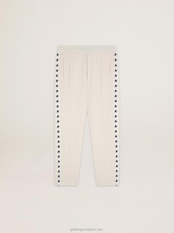 FDVPX742 Golden Goose hombres joggers blancos con estrellas negras en los costados