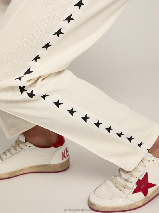 FDVPX742 Golden Goose hombres joggers blancos con estrellas negras en los costados