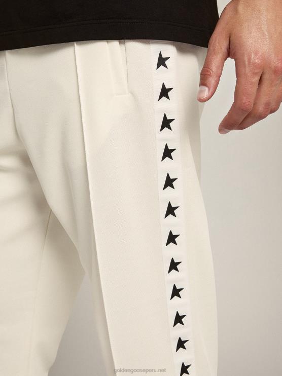 FDVPX742 Golden Goose hombres joggers blancos con estrellas negras en los costados