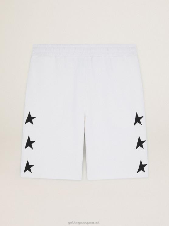 FDVPX751 Golden Goose hombres Bermudas diego star collection en blanco vintage con estrellas negras en contraste