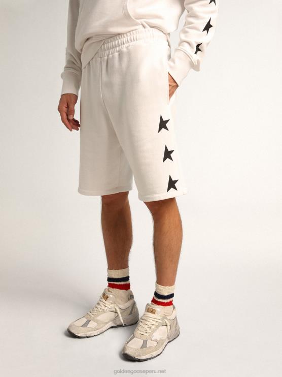 FDVPX751 Golden Goose hombres Bermudas diego star collection en blanco vintage con estrellas negras en contraste
