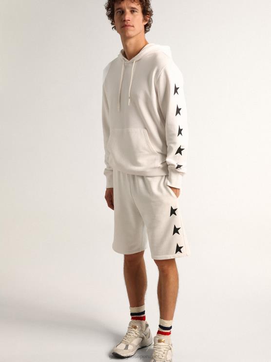 FDVPX751 Golden Goose hombres Bermudas diego star collection en blanco vintage con estrellas negras en contraste