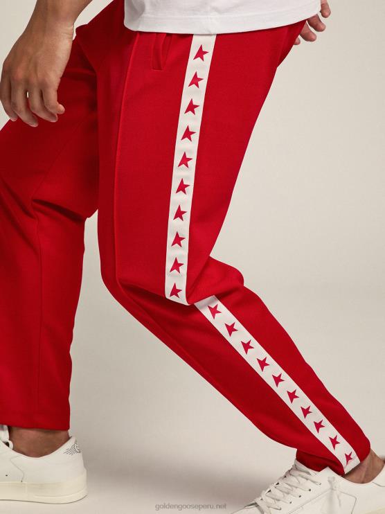 FDVPX756 Golden Goose hombres joggers rojos con estrellas rojas en los costados