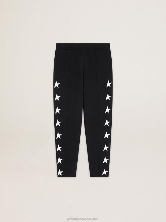 FDVPX761 Golden Goose hombres joggers negros con estrellas blancas en contraste