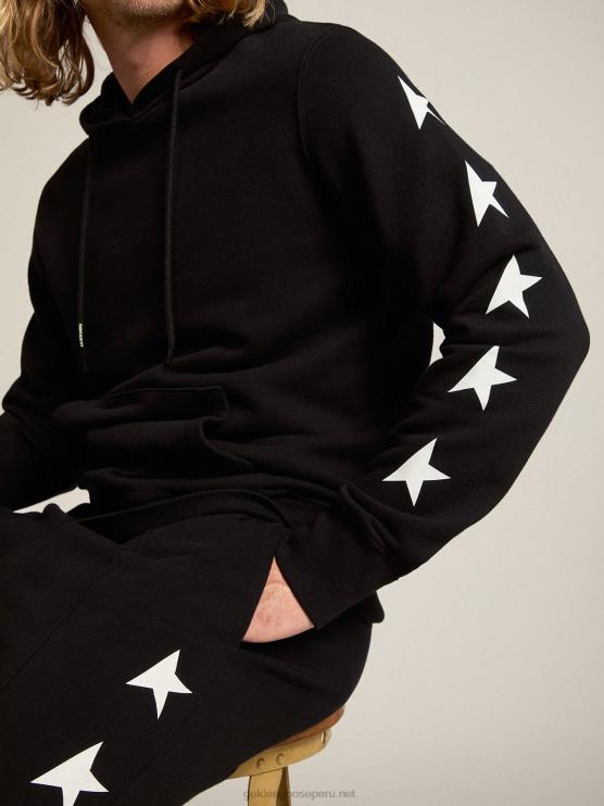 FDVPX761 Golden Goose hombres joggers negros con estrellas blancas en contraste