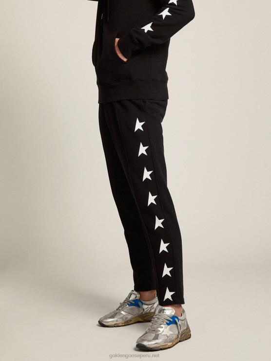 FDVPX761 Golden Goose hombres joggers negros con estrellas blancas en contraste