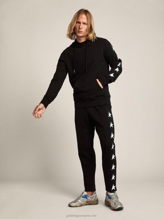 FDVPX761 Golden Goose hombres joggers negros con estrellas blancas en contraste