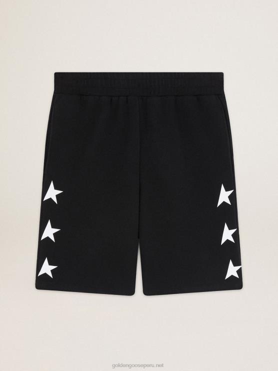 FDVPX763 Golden Goose hombres bermudas negras con estrellas blancas en contraste