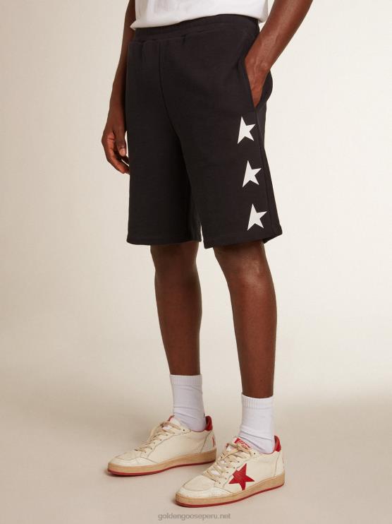 FDVPX763 Golden Goose hombres bermudas negras con estrellas blancas en contraste