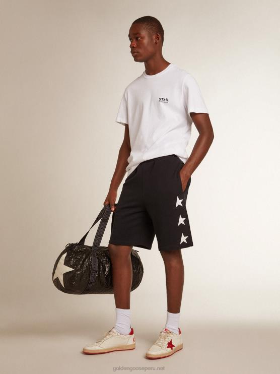FDVPX763 Golden Goose hombres bermudas negras con estrellas blancas en contraste