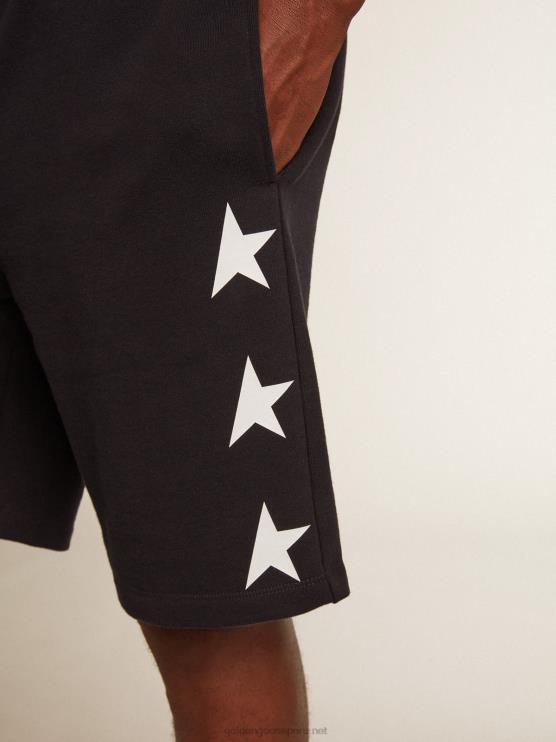 FDVPX763 Golden Goose hombres bermudas negras con estrellas blancas en contraste