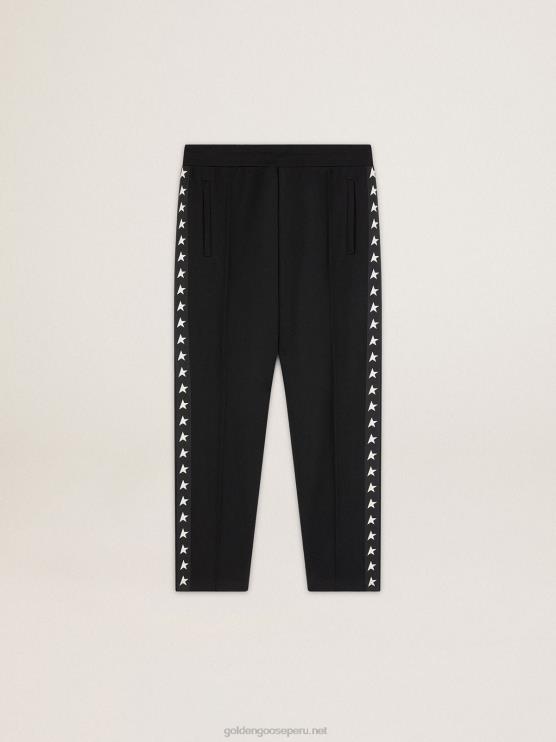 FDVPX764 Golden Goose hombres joggers negros con estrellas blancas en los costados