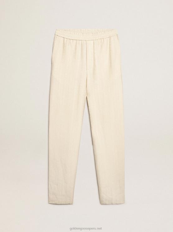 FDVPX780 Golden Goose hombres Joggers de lino color pergamino