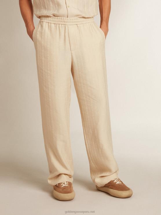 FDVPX780 Golden Goose hombres Joggers de lino color pergamino