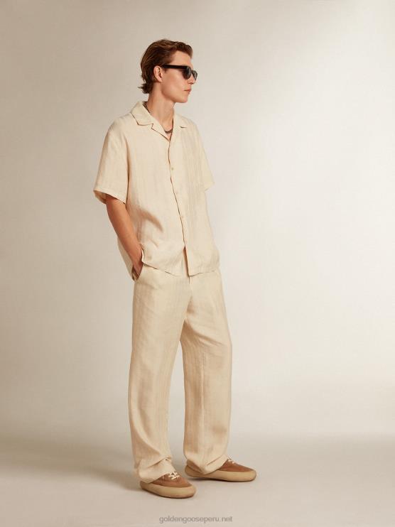 FDVPX780 Golden Goose hombres Joggers de lino color pergamino