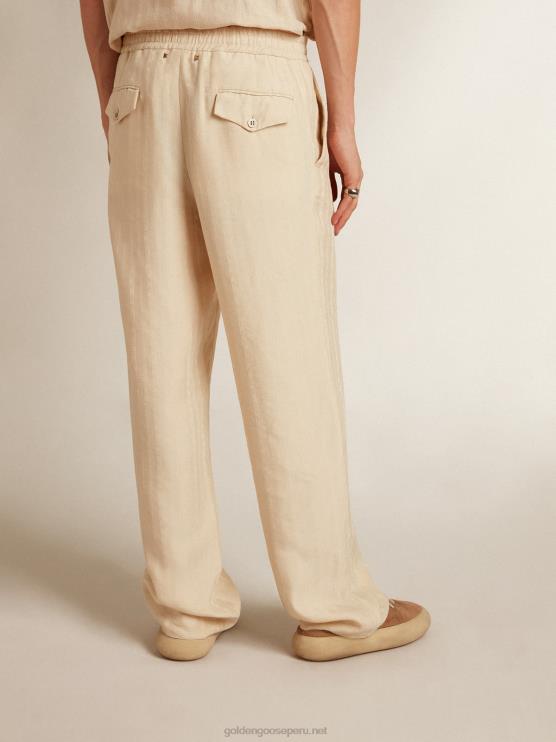 FDVPX780 Golden Goose hombres Joggers de lino color pergamino