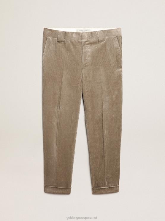 FDVPX782 Golden Goose hombres pantalones de pana beige claro