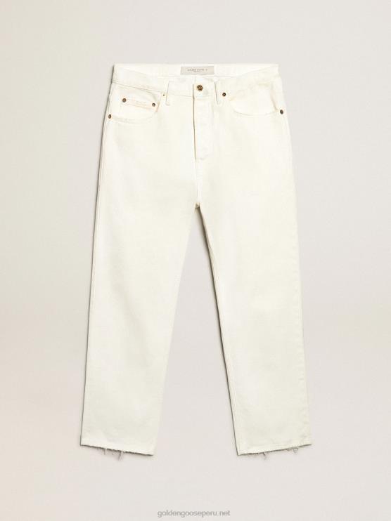FDVPX787 Golden Goose hombres vaqueros blancos con efecto lavado a la piedra