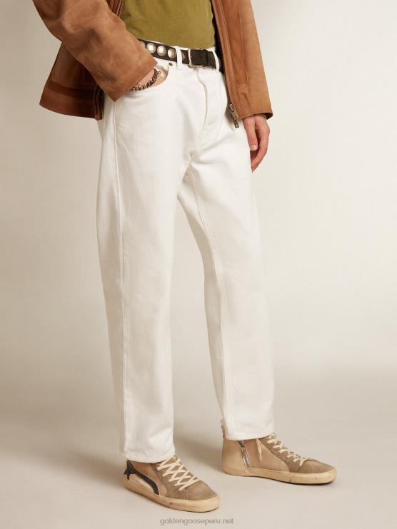 FDVPX787 Golden Goose hombres vaqueros blancos con efecto lavado a la piedra