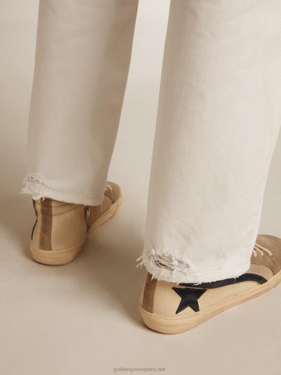 FDVPX787 Golden Goose hombres vaqueros blancos con efecto lavado a la piedra