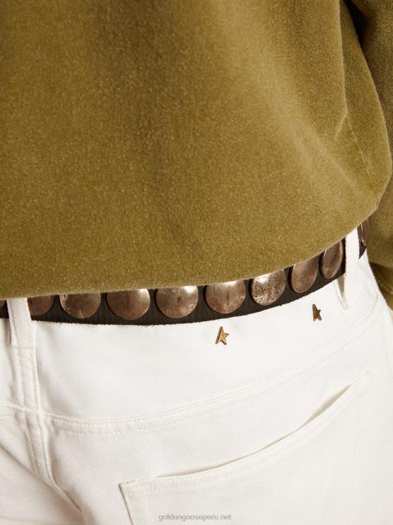 FDVPX787 Golden Goose hombres vaqueros blancos con efecto lavado a la piedra