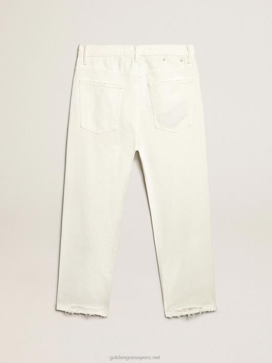 FDVPX787 Golden Goose hombres vaqueros blancos con efecto lavado a la piedra