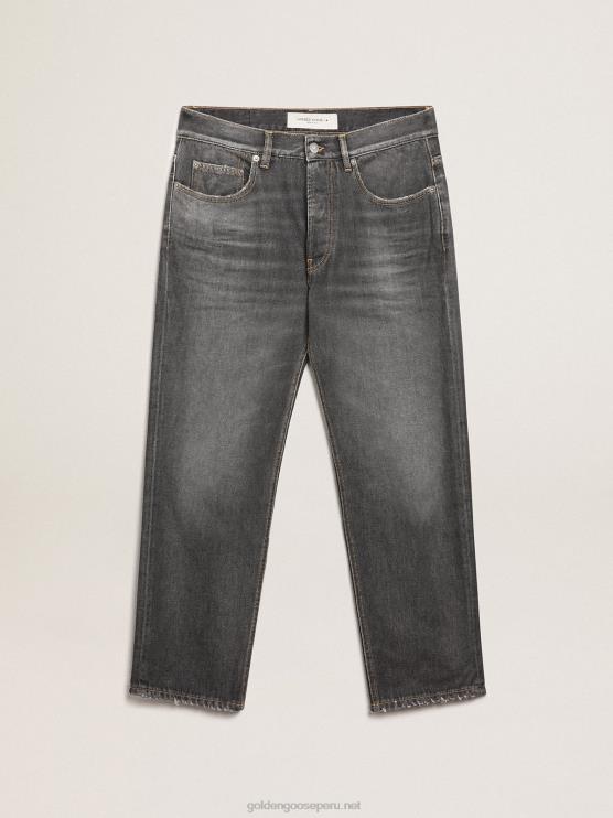 FDVPX788 Golden Goose hombres jeans ajustados negros con lavado medio