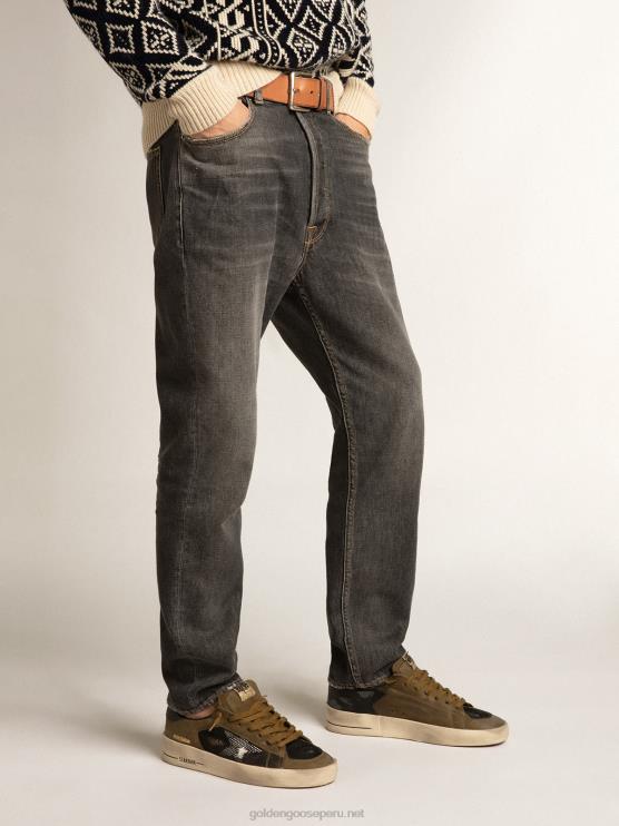 FDVPX788 Golden Goose hombres jeans ajustados negros con lavado medio